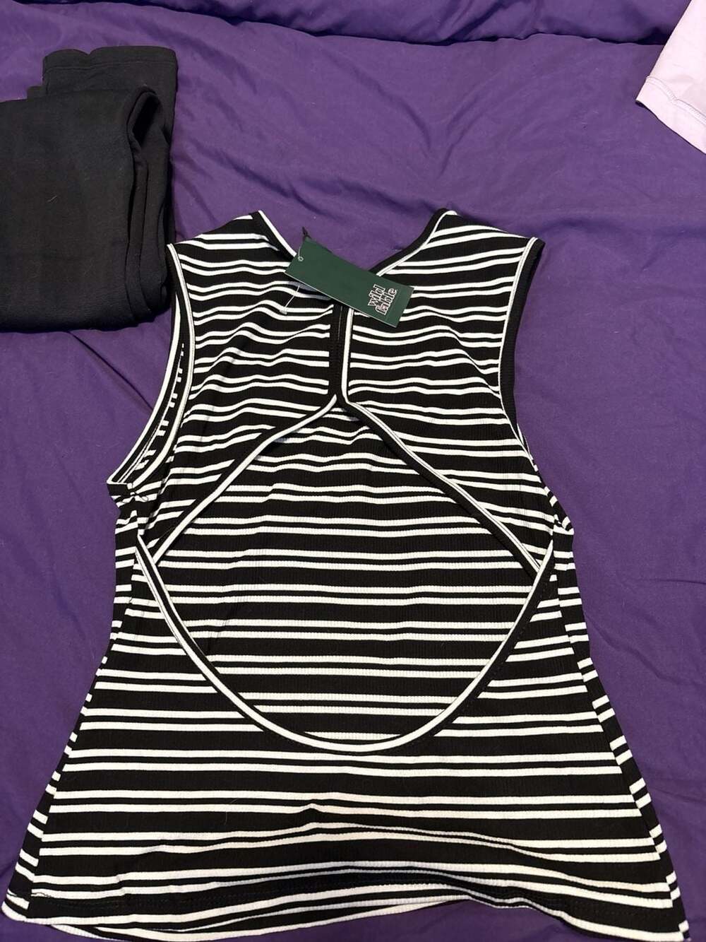 Wild Fable Women's Open Back Ribbed Knit Tank Top Black and White Striped